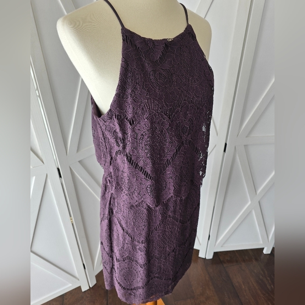 Exhilaration (NWT) Strappy Plum Color Midi Lace Dress - Picture 3 of 10